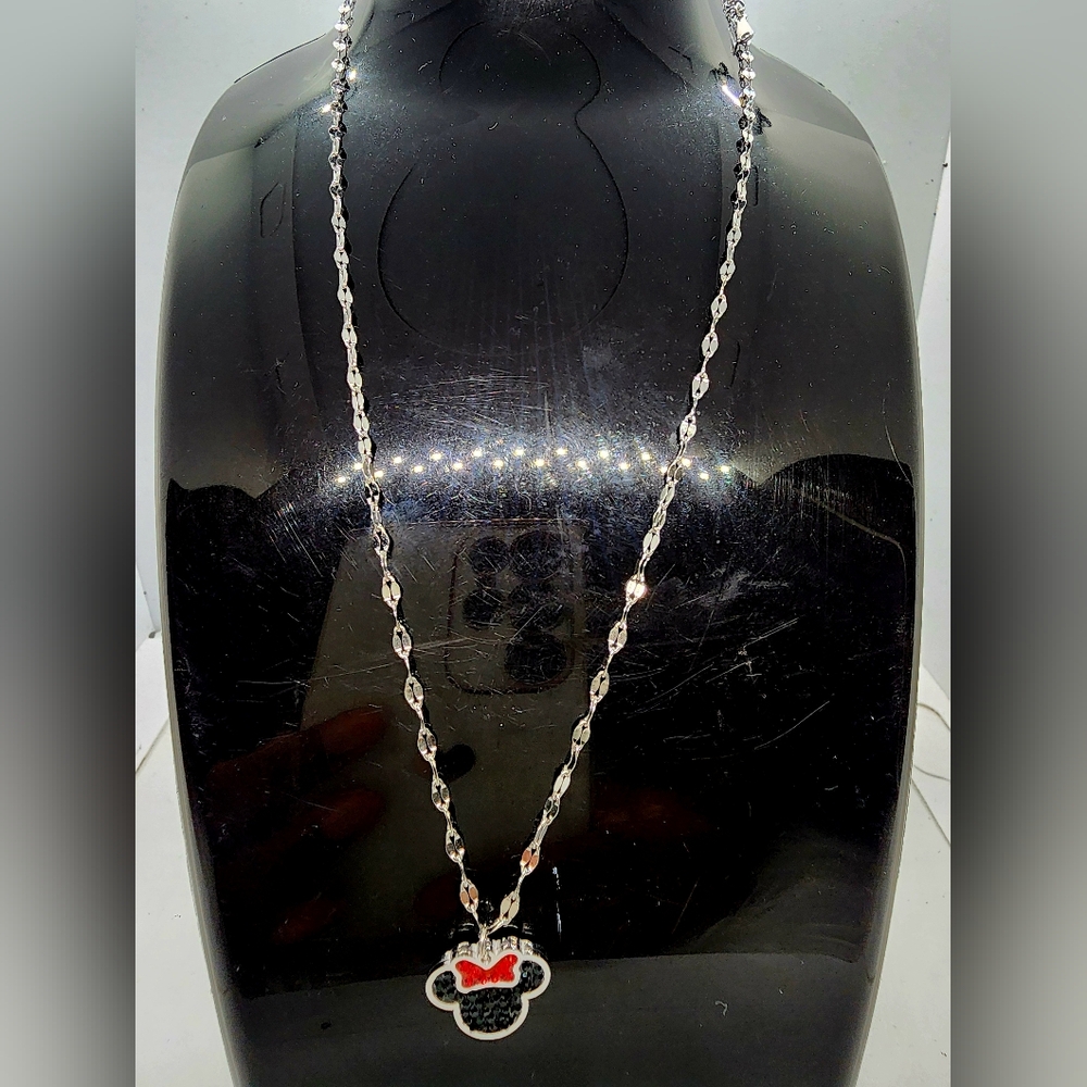 Silver Necklace with Black and Red Pendant